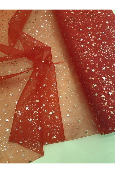 Safir Kumaş Abiyelik Süslemelik Hayal Tül Üzerine Varak Baskı Yıldızlı Tül( E...