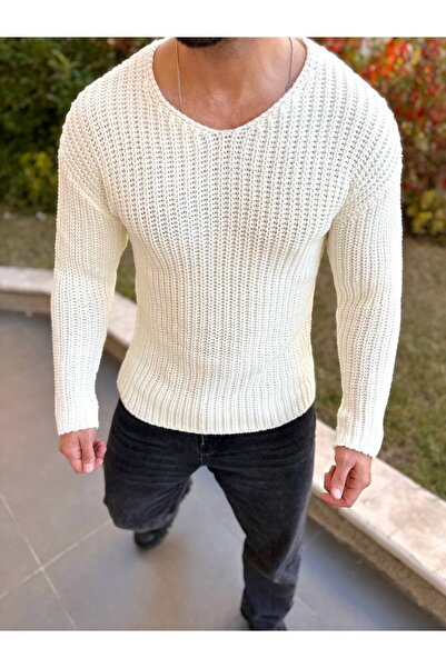 elkumoda سترة تريكو كبيرة الحجم فضفاضة ذات قصة واسعة ورقبة واسعة من القطن