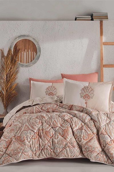Clasy Ranforce Single Quilt - Alava Floral Salmon