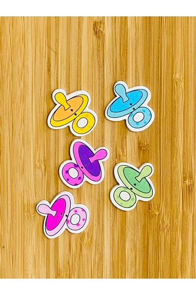 Kartopu Decorative Painted Wooden Pacifier Ornament Button 32 X 35 Mm. Pack of 5. Colorful.