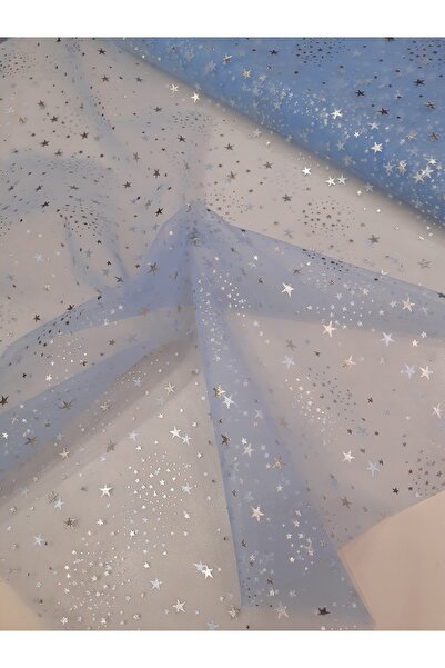 Safir Kumaş Abiyelik Süslemelik Hayal Tül Üzerine Varak Baskı Yıldızlı Tül( E...