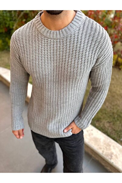 elkumoda Crew Neck Oversize Double Layer Chain Knit Natural Cotton Loose Cut Non Pilling Knitted Knitwear Sweater