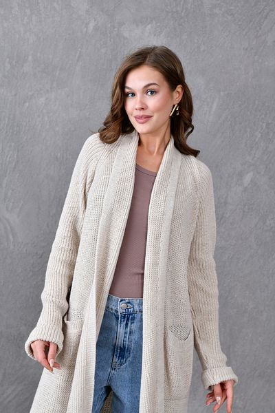 bayansepeti Double Pocket Stone Knitwear Shawl Collar Long Cardigan - 5001