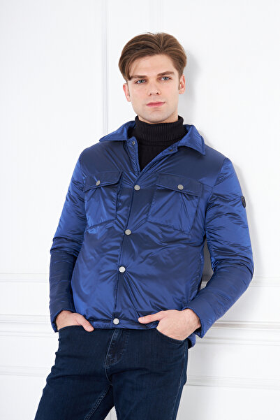 DAKSEL Ανδρικό παλτό BRG με μπλε κουμπιά