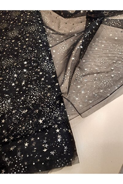 Safir Kumaş Abiyelik Süslemelik Hayal Tül Üzerine Varak Baskı Yıldızlı Tül( E...