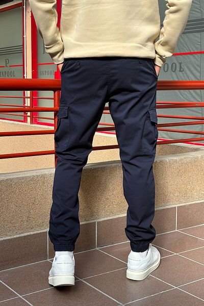 inpool Men's, Waist and Leg Elastic, Cargo Pocket, Gabardine Trousers