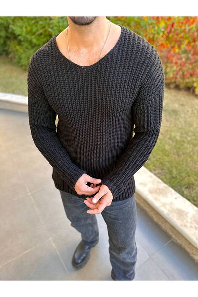 elkumoda Пуловер Oversize Triowear Свободна кройка V-образно деколте Свободен памучен пуловер