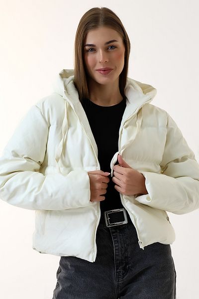 Union and Joy Woman 1St Quality Faux Leather Look Ecru Puffer Jacket