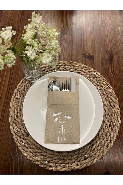 kidspartim 12 Pieces Silver Gilded Kraft Carrot Flower Napkin - 40X40