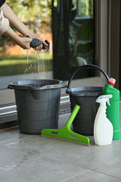 biedda Kapaksız Su Kovası 10-14 Litre 2 Li Antrasit Set Temizlik Kovası 1 Set