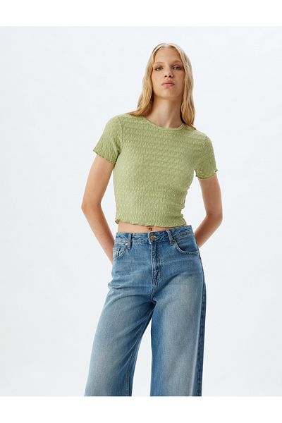 Koton Crew Neck Slim Fit Crop T-Shirt - Wrap, Short Sleeve
