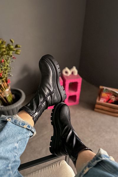 SHOEBELLAS Γυναικείες μπότες Sain Black Skin Stetch με φερμουάρ