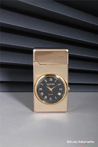 Silvio Monetti Altın Özel Tasarım Kapaklı Saatli Model Gazlı Çakmak 24CSM810M...
