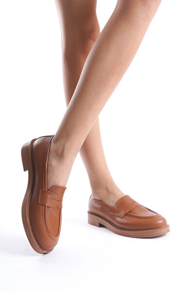 Deassa Hakiki Deri Taba Cilt Loafer Kadın Ayakkabısı