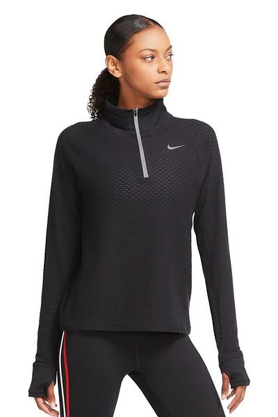 Nike Therma Dri-Fit Half Zipper Hand Protection Running Top Black