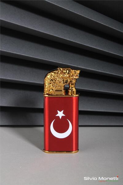 Silvio Monetti Kırmızı Türk Bayrağı Ve Kurt Model Gazlı Çakmak 24csm801dmr02
