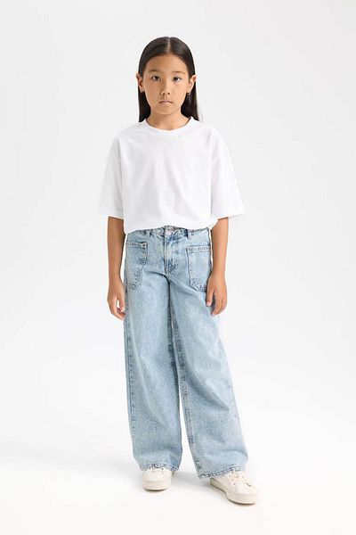 DeFacto Pantaloni lați pentru fete cu picioare largi, cu buzunare, D3719A824WN