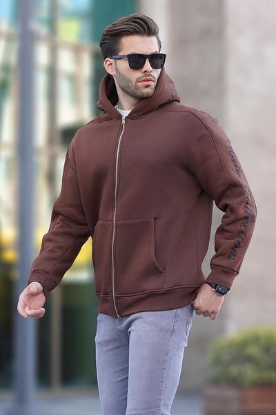 Madmext Ανδρική ζακέτα 7053 με στάμπα Bitter Brown