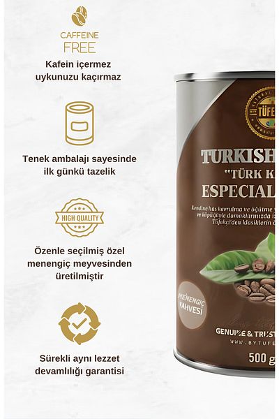 By Tüfekçi قهوة ميننجيك المطحونة خالية من الكافيين 500 جرام عبوة من الصفيح
