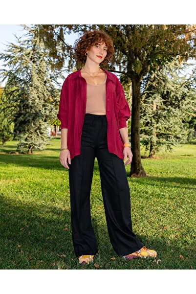 Portakal Esintisi Loose Cut Front Stitched Premium Women's Trousers with Elastic Waist