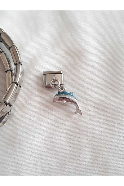 bijoux uniques Italian Charm with Steel Dolphin Figure