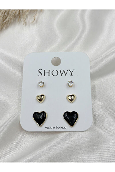 Eylülün Takısı طقم أقراط على شكل قلب ذهبي اللون للنساء مكون من 3 قطع