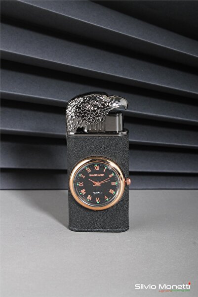 Silvio Monetti Siyah Özel Tasarım Kapaklı Saatli Model Gazlı Çakmak 24CSM809MR01