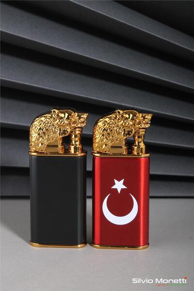 Silvio Monetti Kırmızı Türk Bayrağı Ve Kurt Model Gazlı Çakmak 24csm801dmr02