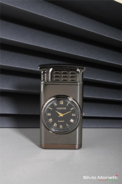 Silvio Monetti Siyah Özel Tasarım Kapaklı Saatli Model Gazlı Çakmak 24CSM807B...