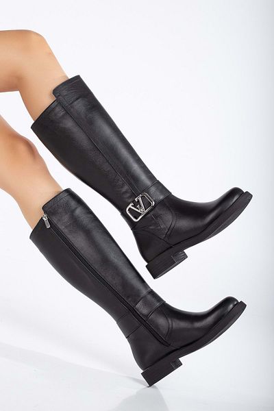ANALİN SHOES Γυναικείες μπότες από γνήσιο δέρμα μαύρο - αγκράφα