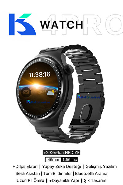 KALİTESENİNLE Watch 4 Pro Akıllı Saat Iphone Ve Android Telefonlara Uyumlu Nf...