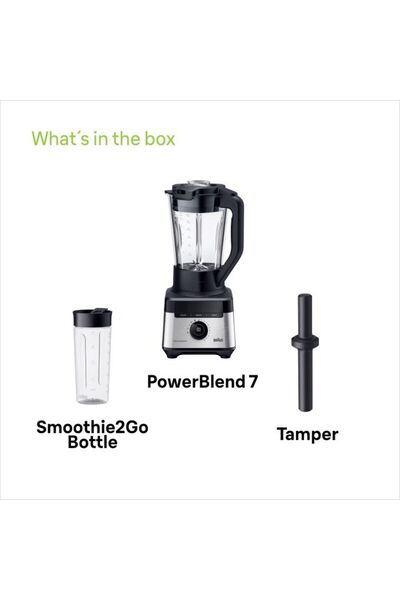Braun PowerBlend7 Jug blender 2liter, 1400W and 30,000rpm motor, 9 programs, 600ml bottle - JB 7551