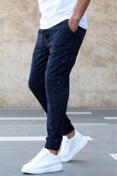 Madmext Kockás sötétkék Jogger Mad4081
