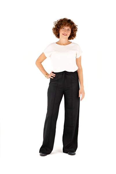Portakal Esintisi Loose Cut Front Stitched Premium Women's Trousers with Elastic Waist