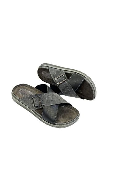 KAFKASLAR AYAKKABI Ανδρικές παντόφλες Kafkaslar Full Orthopedic Nubuck Δερμάτινη Εσωτερική Πόρπη Σταυρός