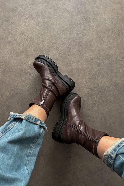 SHOEBELLAS Cizme de damă Sain Bitter Brown Skin Steç cu fermoar