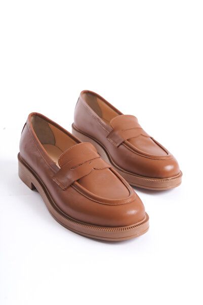 Deassa Hakiki Deri Taba Cilt Loafer Kadın Ayakkabısı