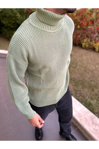 elkumoda Мъжки пуловер с широка плетка и голяма яка