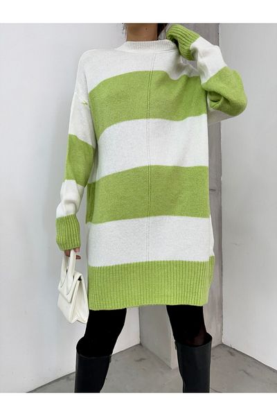 Modamorfo Green Thick Striped Knitwear Tunic