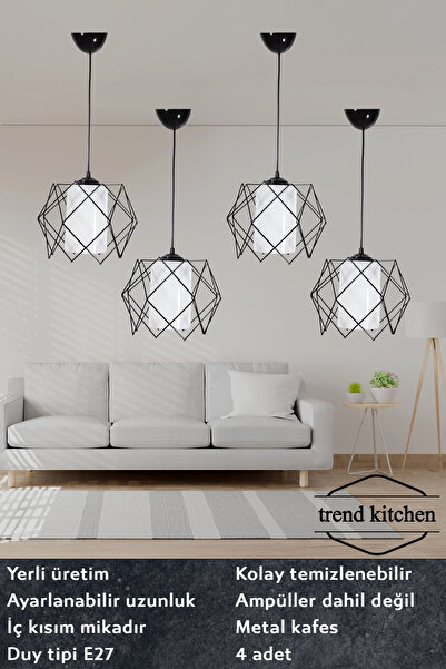 Trend Kitchen 4 Adet Beyaz Mika Camlı Salon Mutfak, Banyo, Yatak Odası, Çocuk Odası Hol, Koridor Aydınlatma Avize