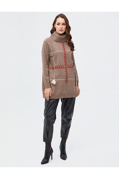 Kayra Turtleneck Stitching Detailed Knitwear Tunic - A22-trk28
