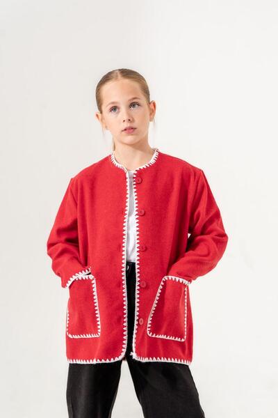 GİYİCEM Girl's Crocheted Pocketed Stamp Jacket