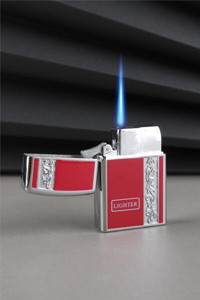 Silvio Monetti Kapaklı Gümüş İşlemeli Güçlü Torch Kırmızı Gazlı Çakmak CAKSM049M