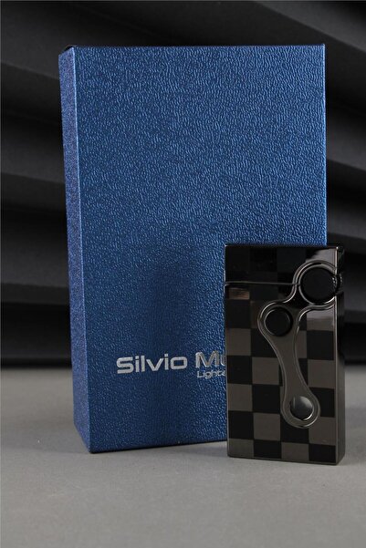 Silvio Monetti Çakmak Alevli Ve Güçlü Torch Bir Arada Iki Özellikli Siyah Damalı Gazlı Çakmak Caksm0