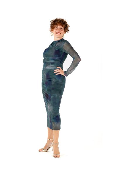 Portakal Esintisi Zelena Drapirano pripijena Til haljina