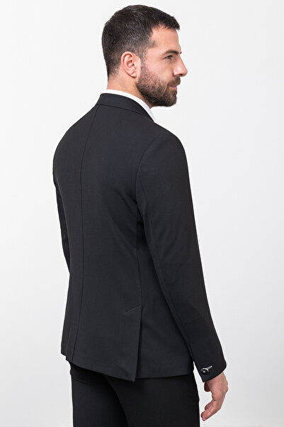 Mcr Ανδρικό μπουφάν με ριγέ λεπτή εφαρμογή, φαρδύ γιακά, μαύρο - 40286.23Y