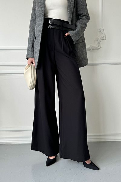 MAGARDE Black Palazzo Pleated Belt Set