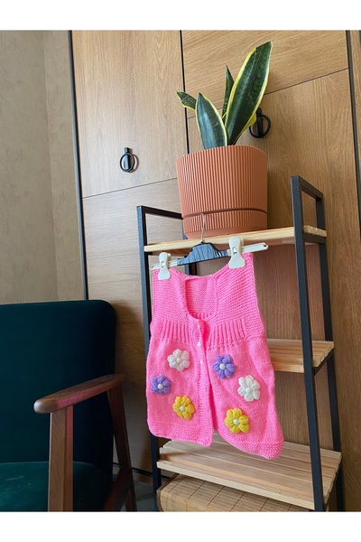 Handmade Pembe Çİçekli Kız Çocuk Yelek 2 Yaş