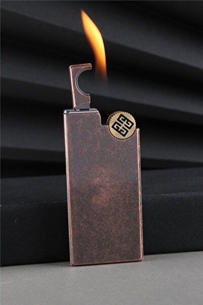 Silvio Monetti Özel Tasarım Kapaklı Alevli Bakır Eskitme Gazlı Çakmak CAKSM043T