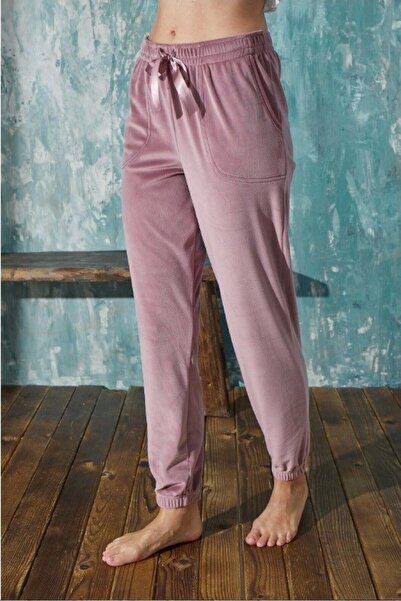 d Kit Boutique Soft Fransız Kadife Yumuşak Bilek Manşetli/lastikli Cepli Pija...